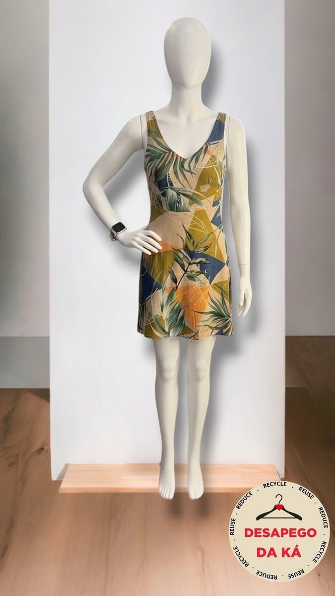Vestido Bege Folhagens Verde Meritz, Bege, tamanho P — foto 3