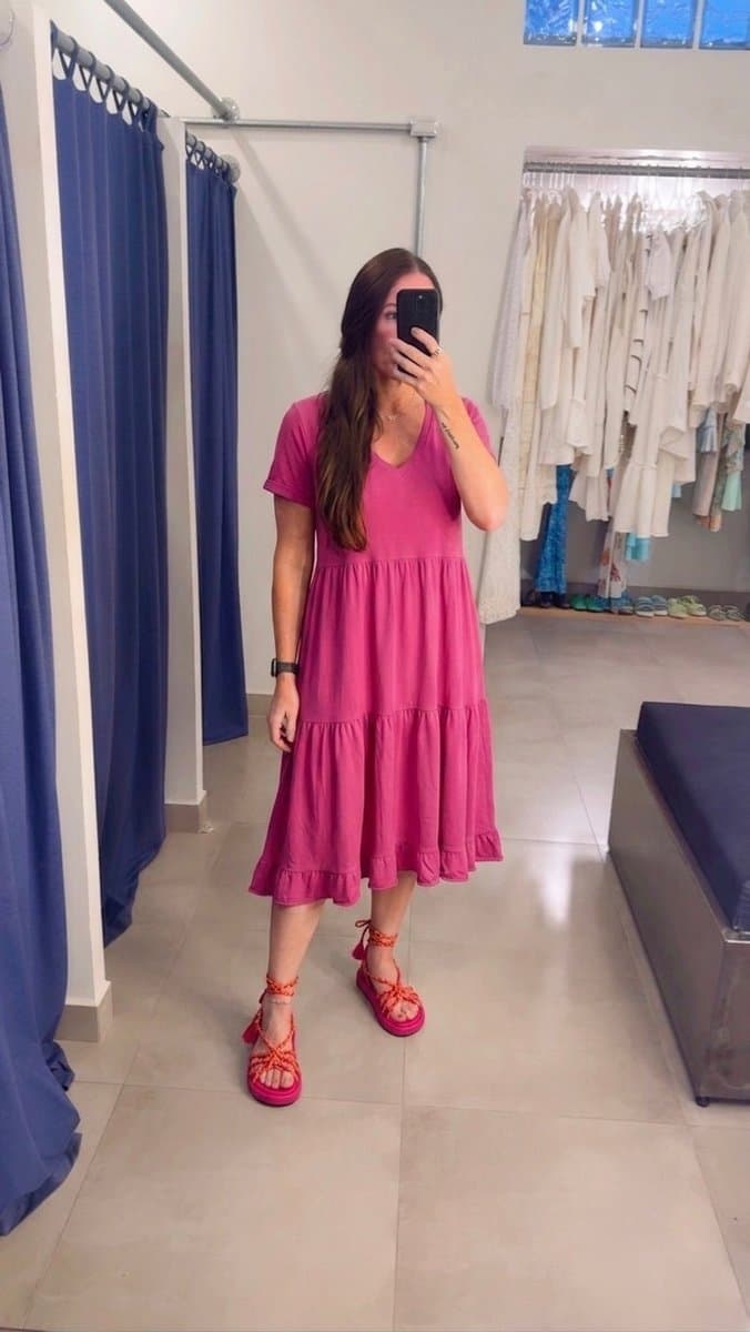 Vestido Malha Camadas Pink Esmeral, Esmeral, Rosa-chiclete, tamanho UN — foto 3