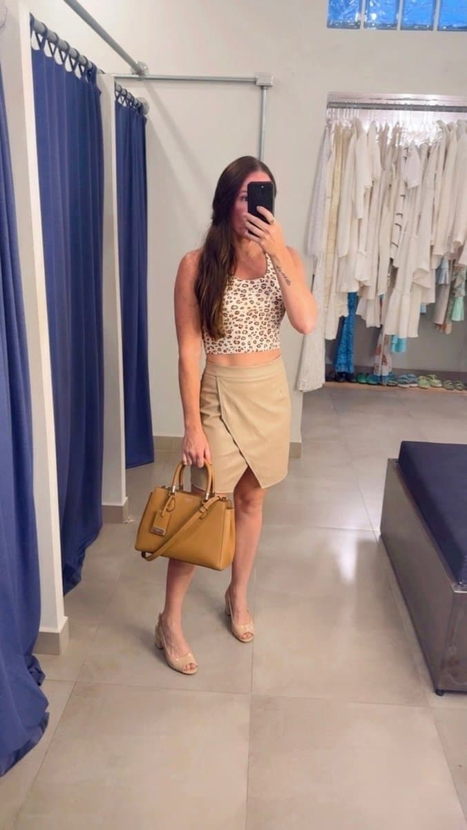 Saia Nude Couro Eco, Nude, tamanho P — foto 3
