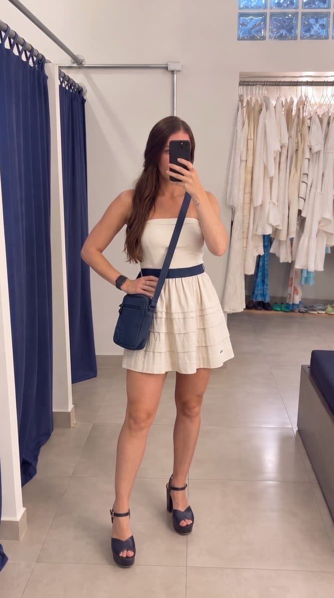 Vestido TQC Malha Areia faixa Marinho Armazem, Bege, tamanho P — foto 4