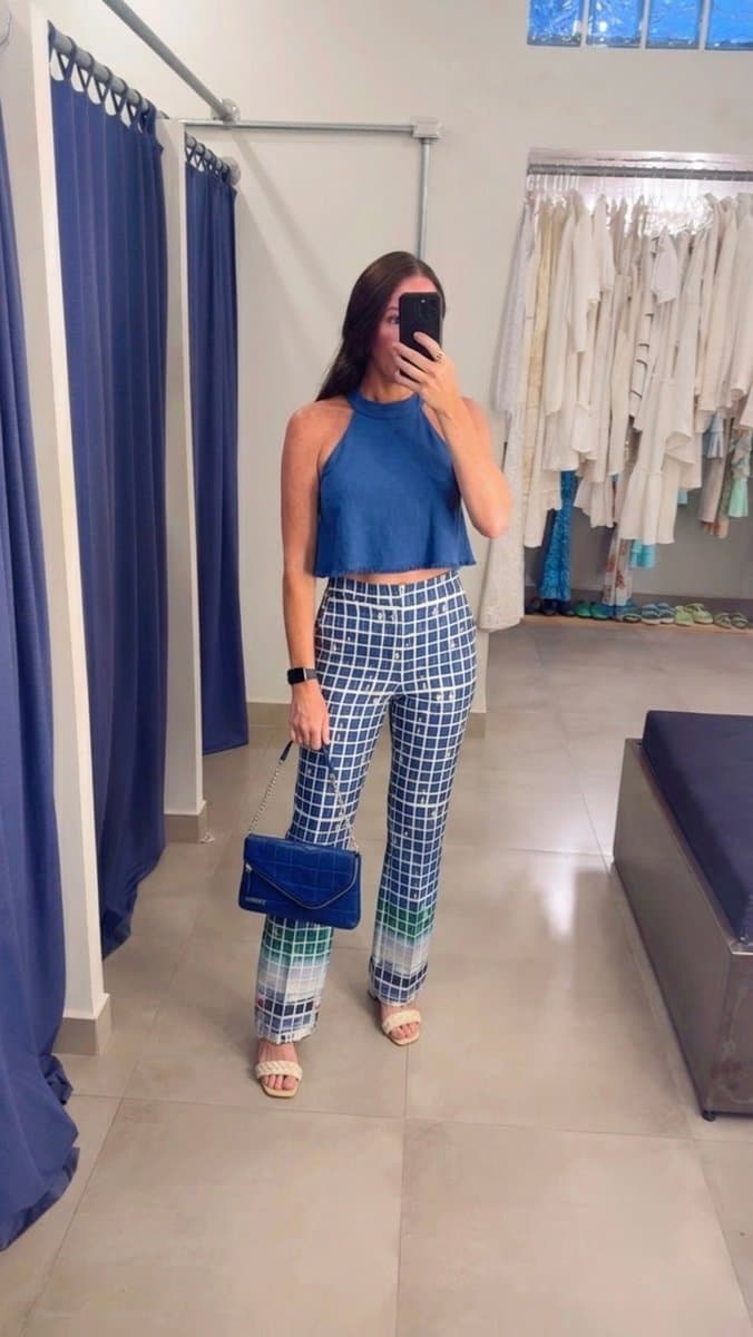 Calça Alfaiataria Bobstore Estampa Azul 38, Bobstore, Azul, tamanho M — foto 3