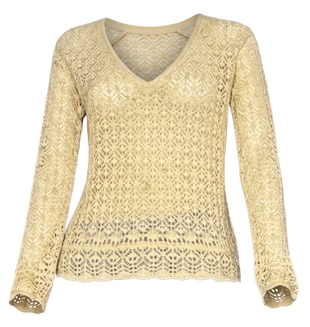 Tricot ML Telado Bege C Lurex Dourado, Bege, tamanho UN