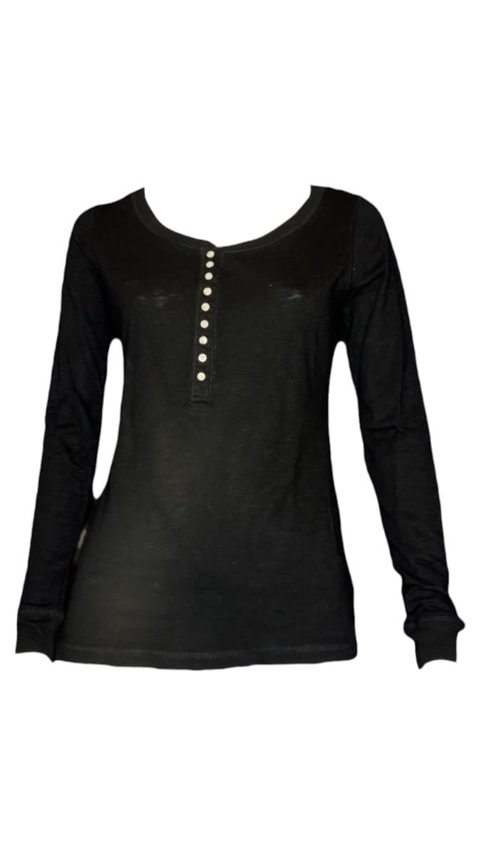 Blusa ML Canelada Botões Preta P, Preto, tamanho P