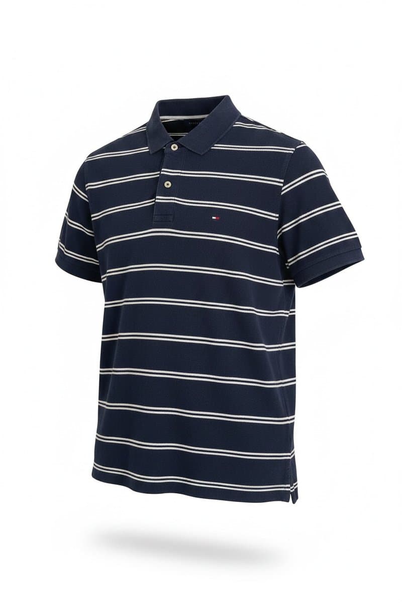 Polo Marinho/Off Listras Tommy, Tommy Hilfiger, Azul-marinho, tamanho P