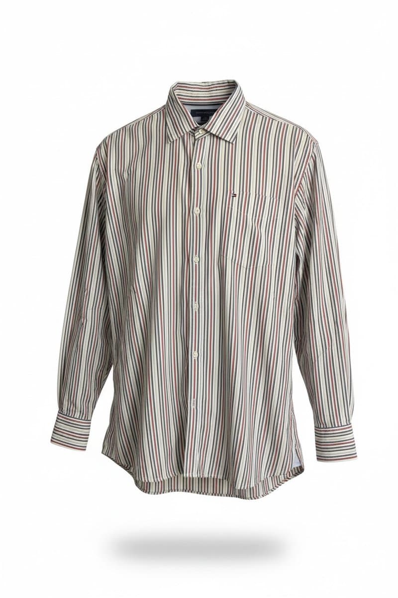 Camisa ML Listras Off/Azul/Vermelha Tommy, Tommy Hilfiger, Branco, tamanho G