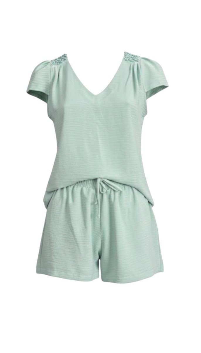 Conjunto Shorts+Blusa Tiffany Lateral M, Azul-turquesa, tamanho M