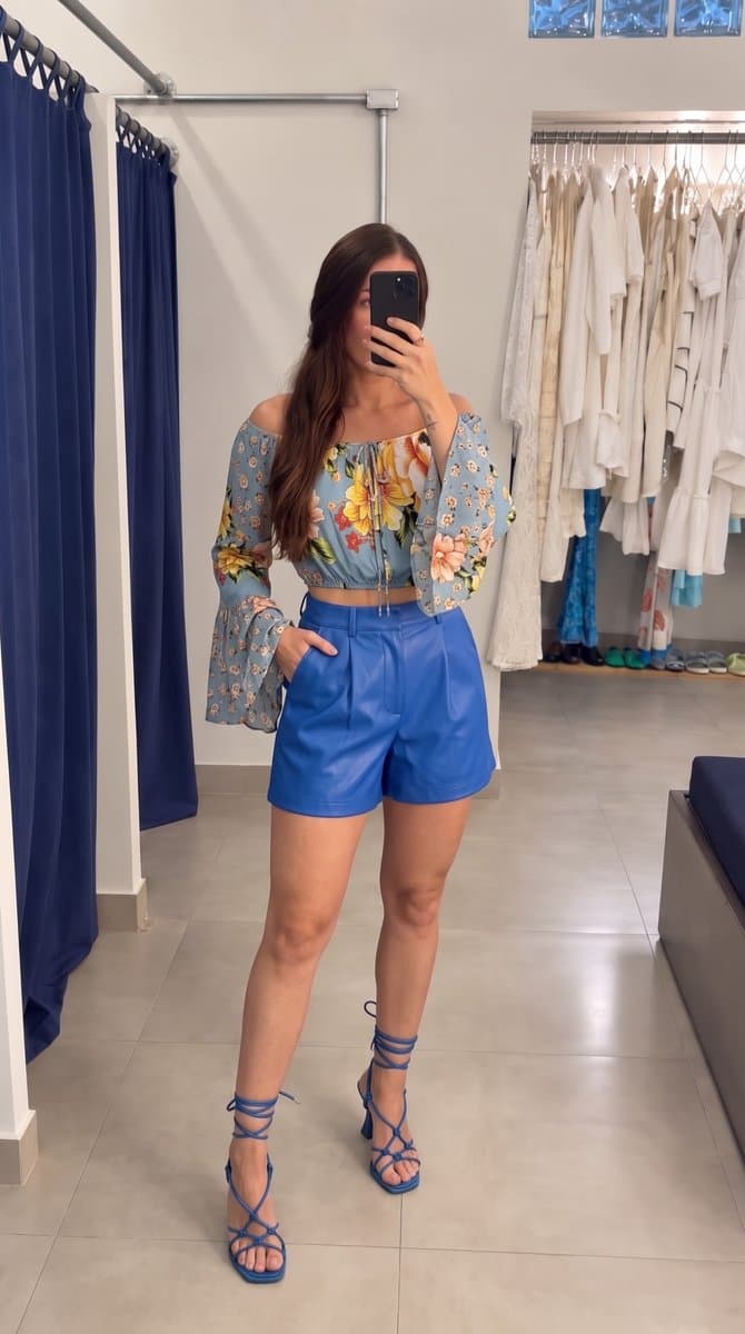 Shorts Azul Couro Eco Primark P, Primark, Azul, tamanho P — foto 4