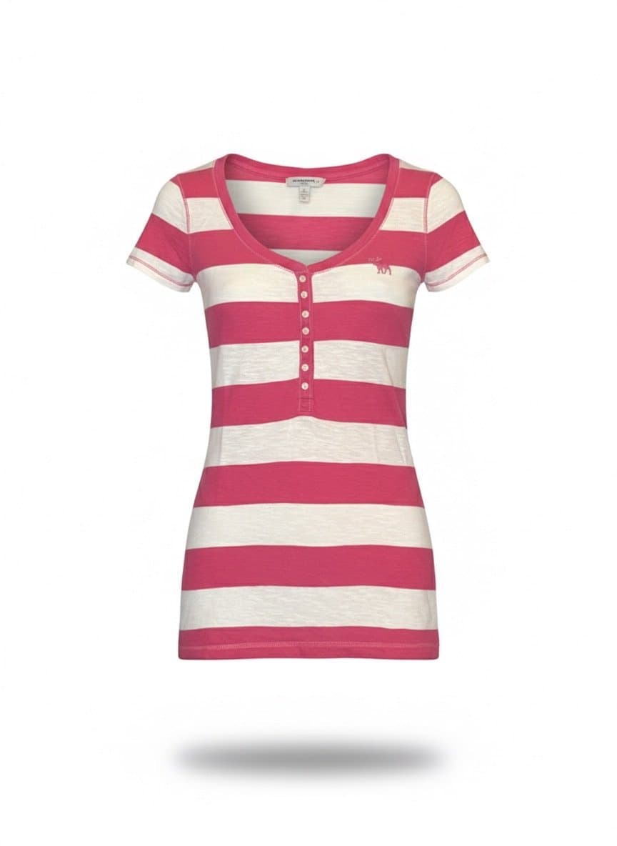 Tee Botões Listra Pink/Off Abercrombie P, Abercrombie & Fitch, Rosa-chiclete, tamanho P