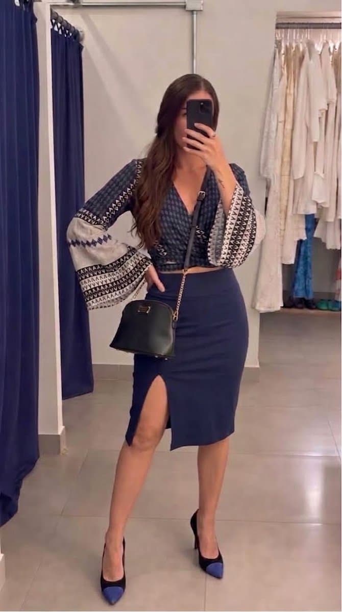 Saia Lápis Marinho Forever 21 P, Forever 21, Azul-marinho, tamanho P — foto 4