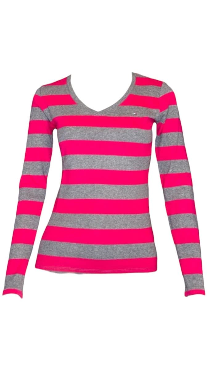 Tee ML Decote V Rosa/Mescla Tommy P, Tommy Hilfiger, Rosa, tamanho P