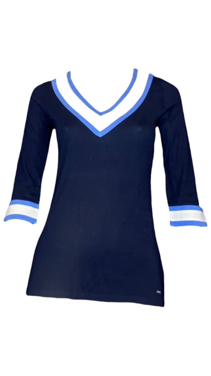 Tee ML Decote V Marinho/Off/Azul Tommy PP, Azul-marinho, tamanho PP