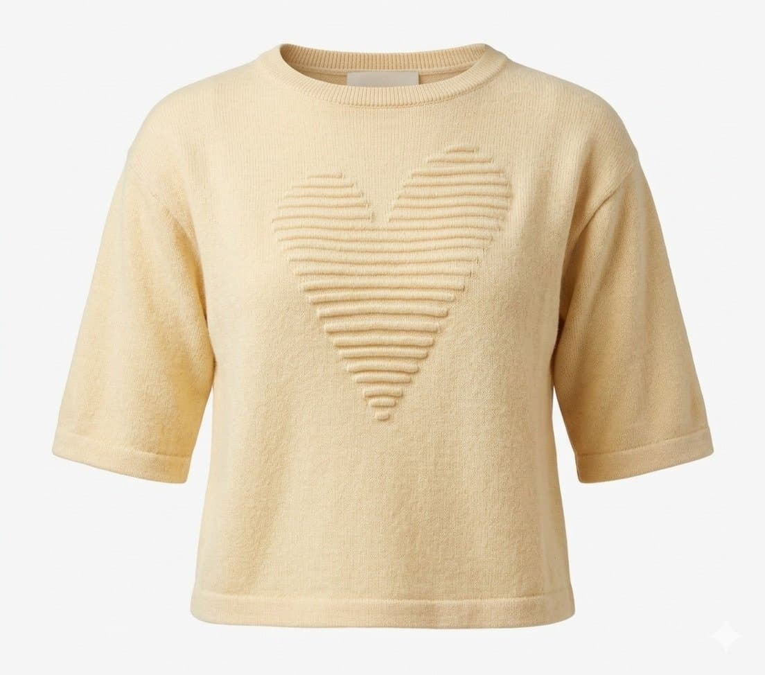Cropped Areia Tricot Coração, Bege, tamanho UN