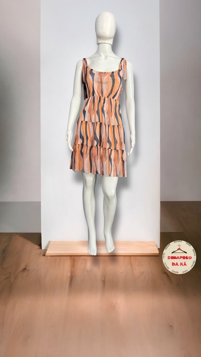 Vestido Tule Estampa Pessego/Off/Preto, Branco, tamanho P — foto 3