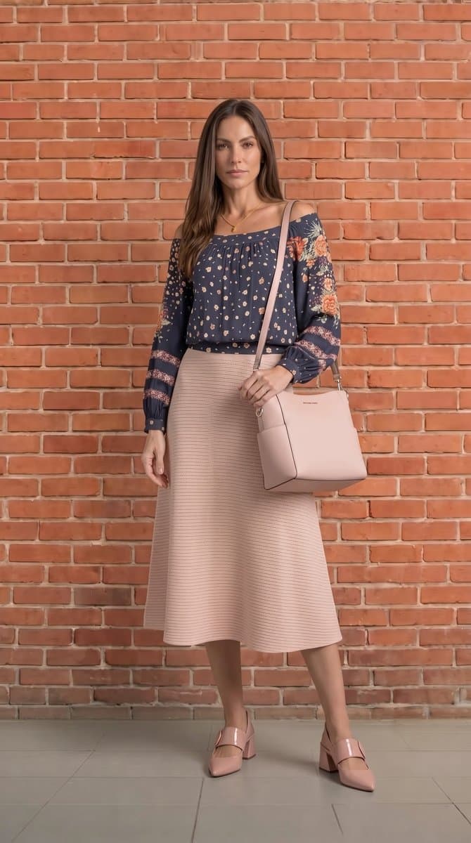 Saia Midi Rose Blessed M, Rosa, tamanho M — foto 3