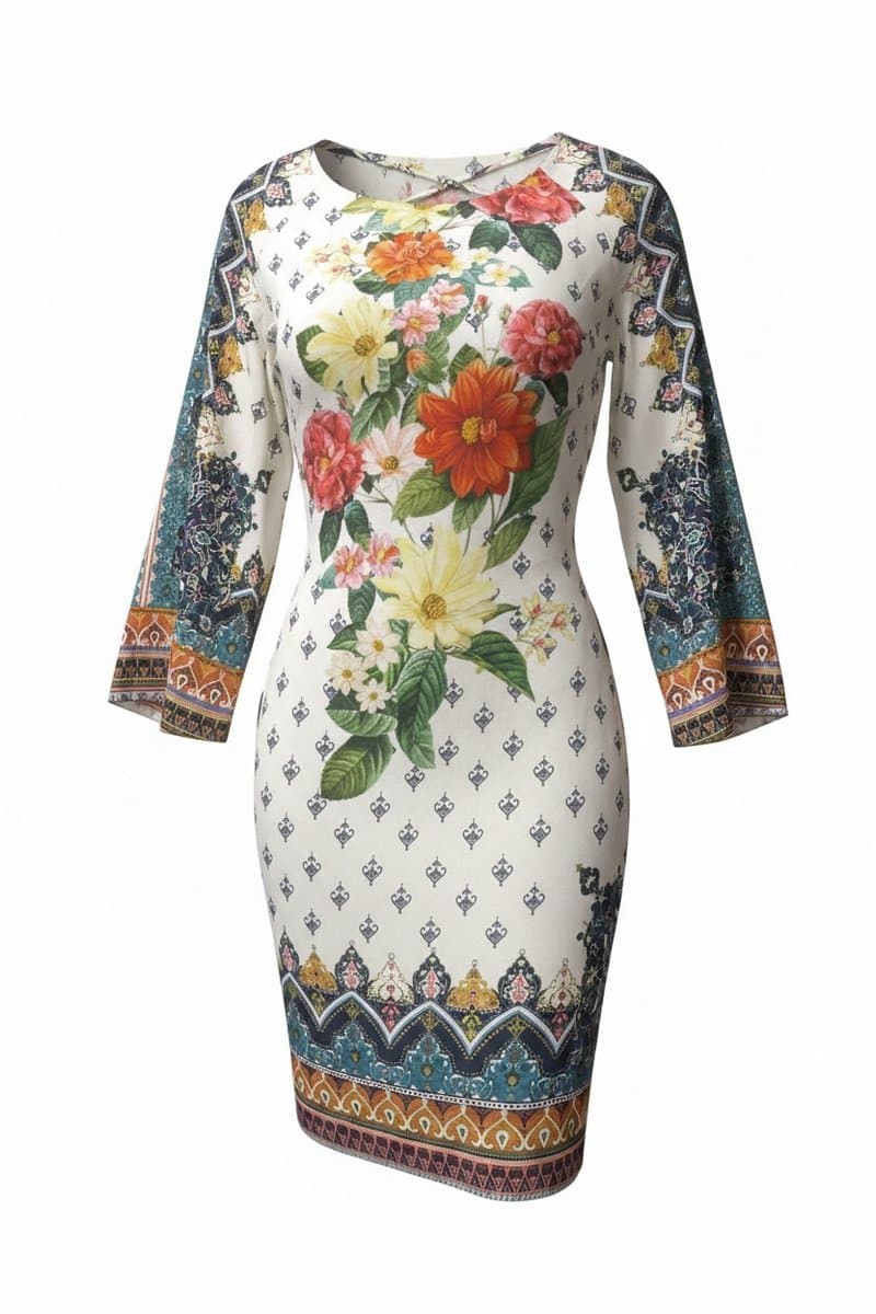Vestido Curto Farm ML Estampa Flor Off, Farm, Branco, tamanho M