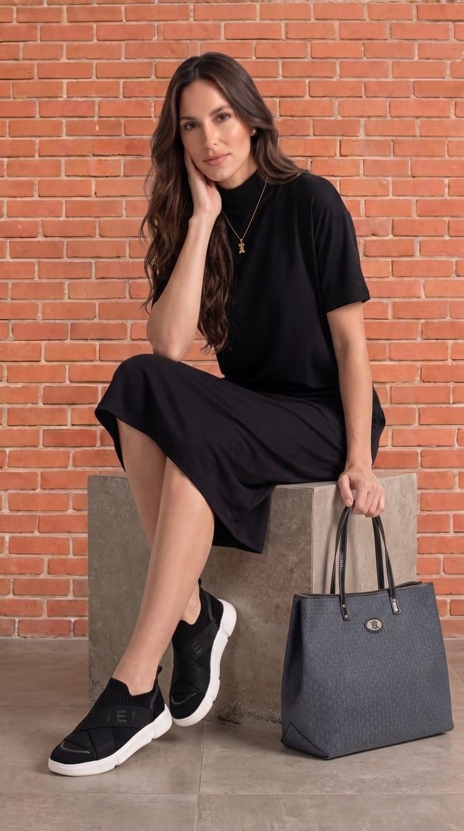Vestido Tee Malha Preto, Preto, tamanho UN — foto 3