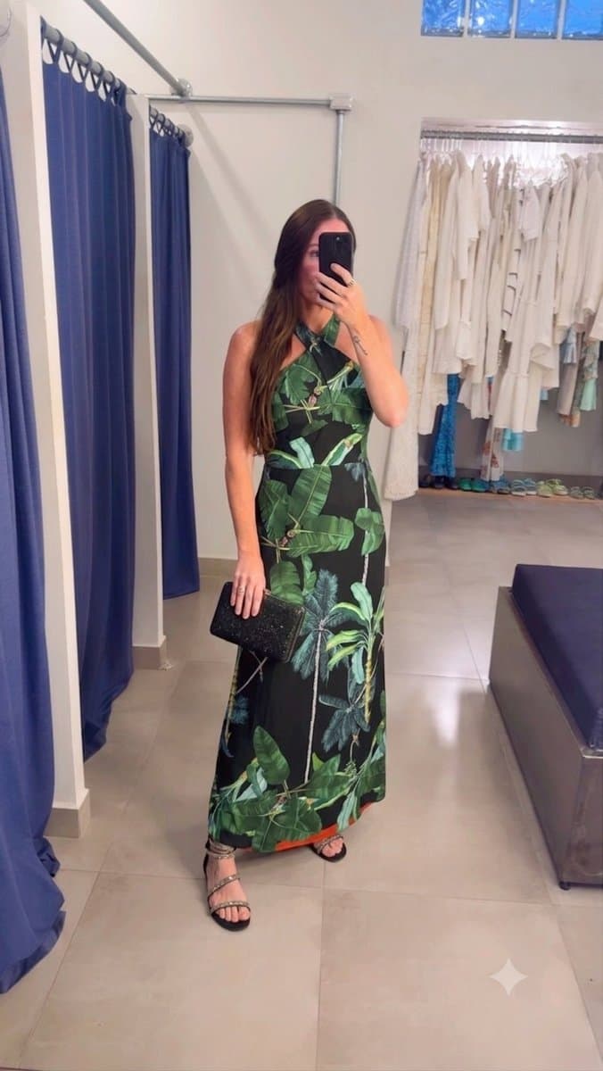 Vestido Longo Estampado Folhagens Vashti, Estampada, tamanho G — foto 3