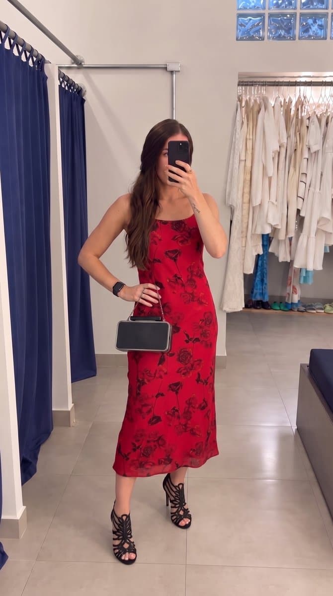 Vestido Midi Vermelho Flor Importando 42, Vermelho, tamanho 42 — foto 4