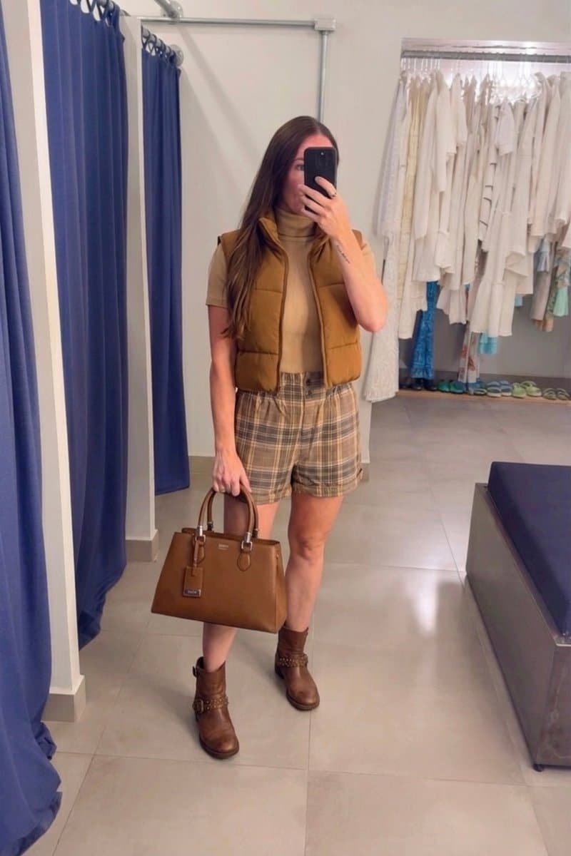 Shorts Xadrez Caramelo Zara 38, Zara, Marrom-claro, tamanho 38 — foto 3