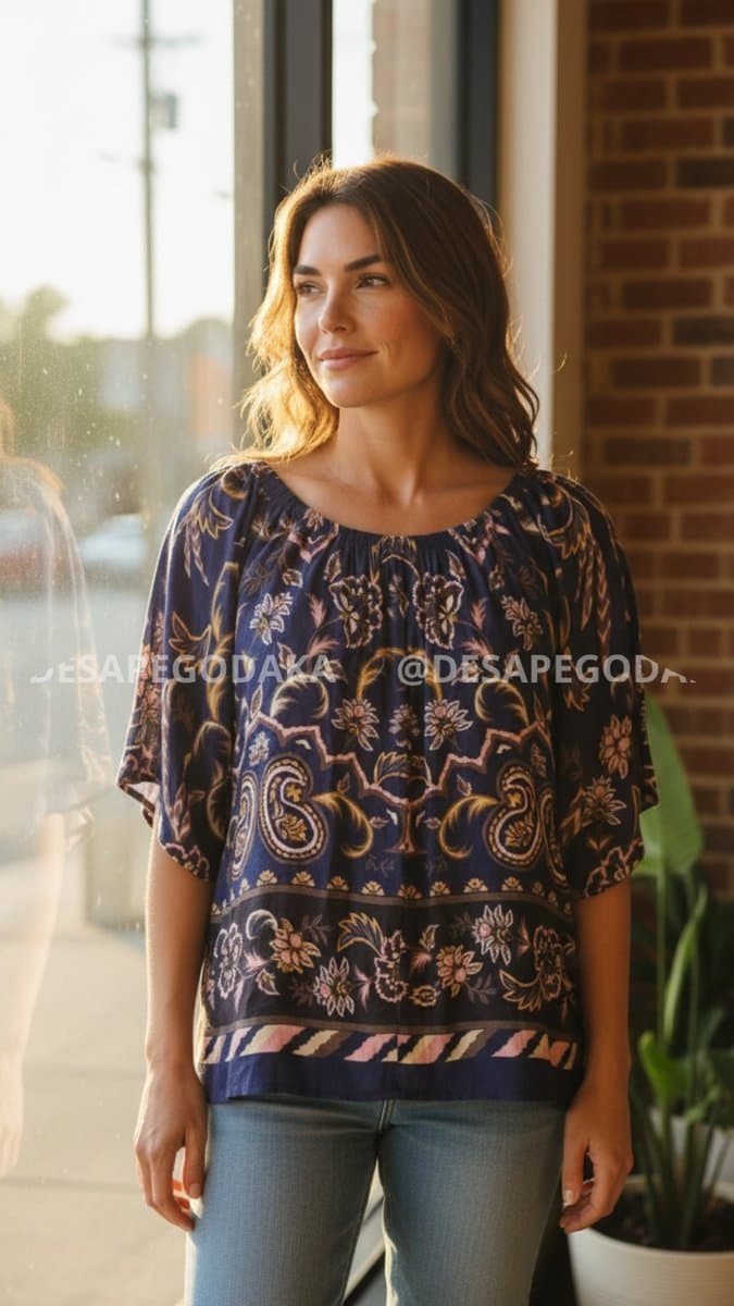 Blusa Estampa Marinho/Rose /Ocre M, Azul-marinho, tamanho M — foto 3
