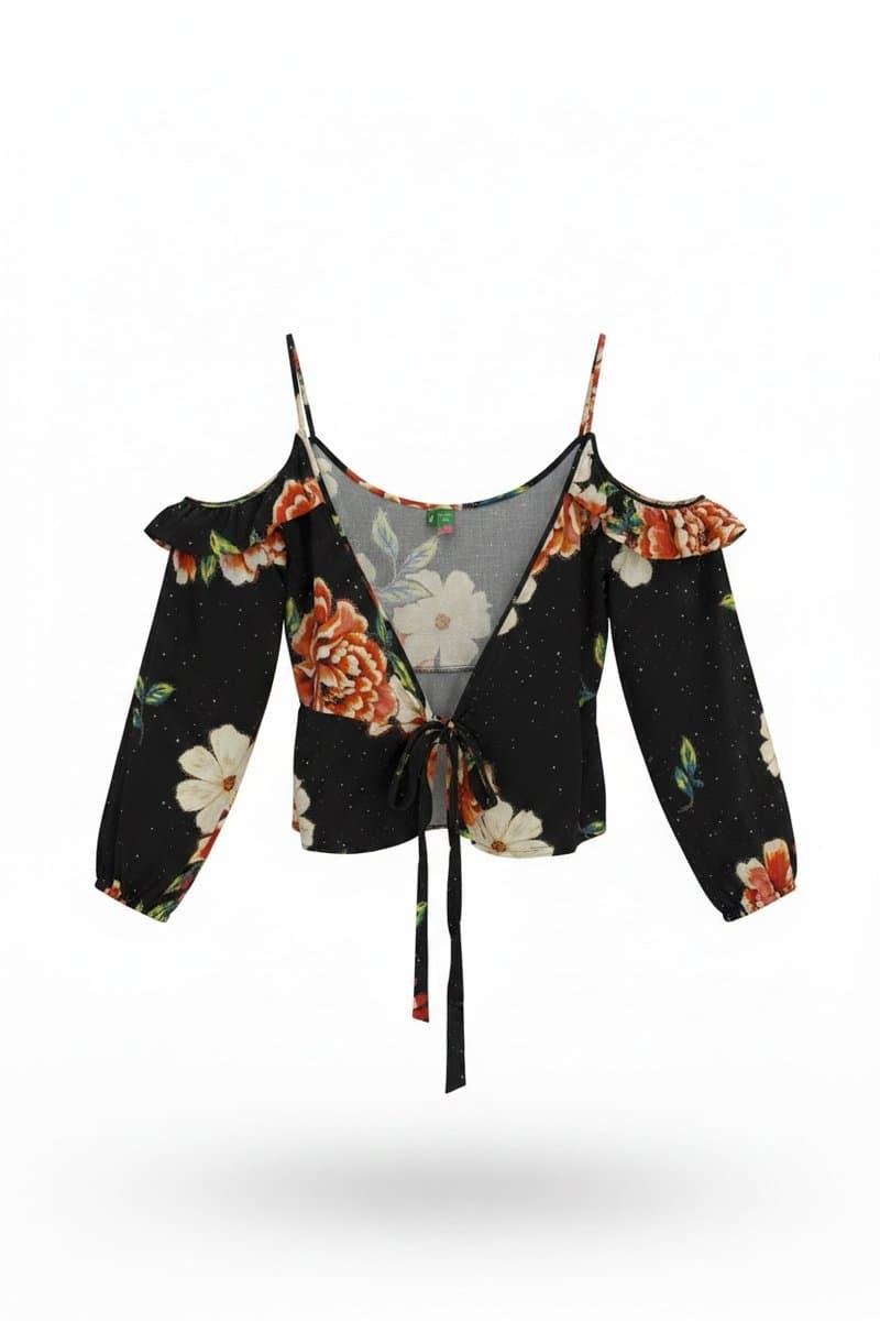 Blusa ML Preta Estampa Flor Farm, Farm, Preto, tamanho P