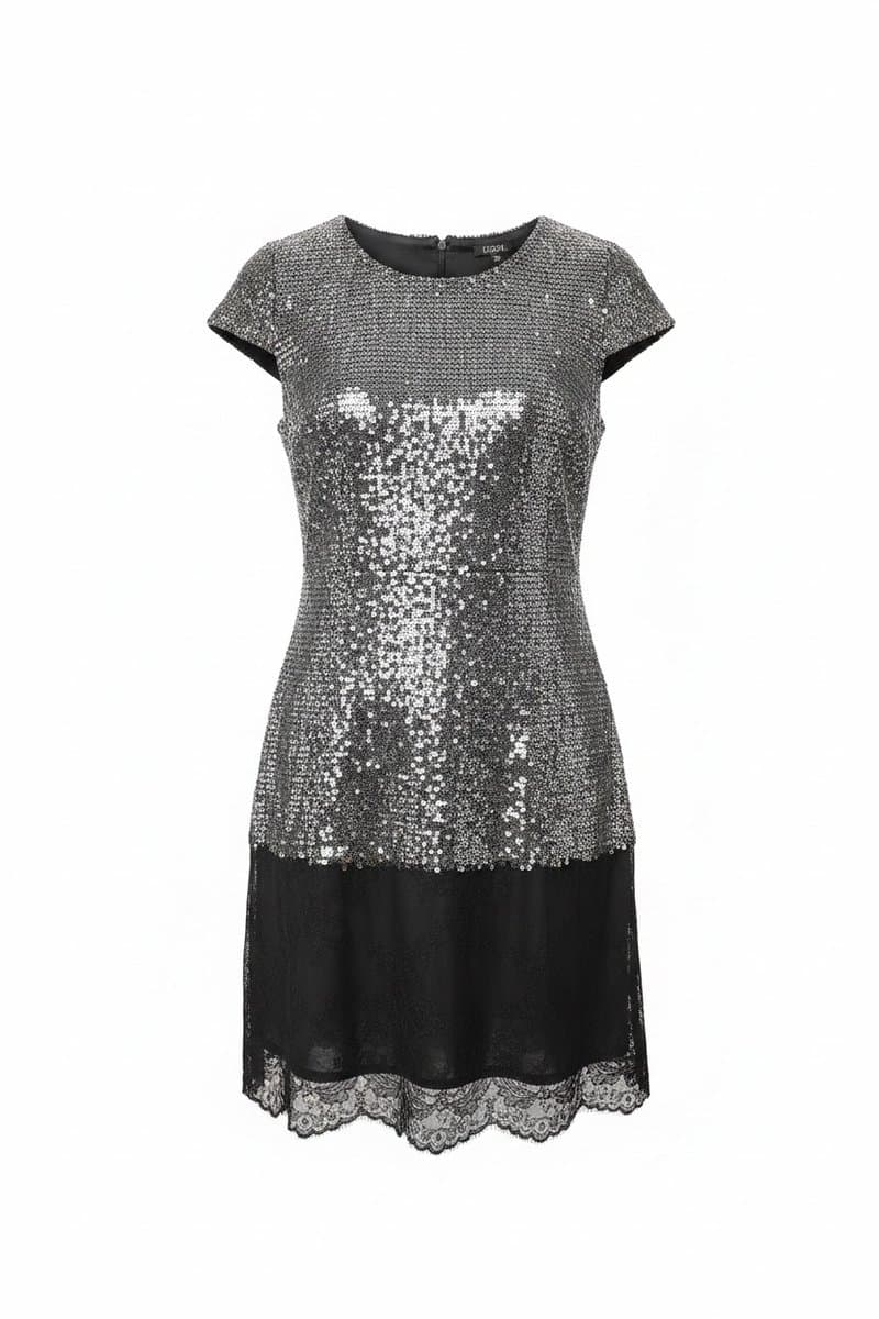 Vestido Preto Paetê/Tule Lucci, Preto, tamanho 40