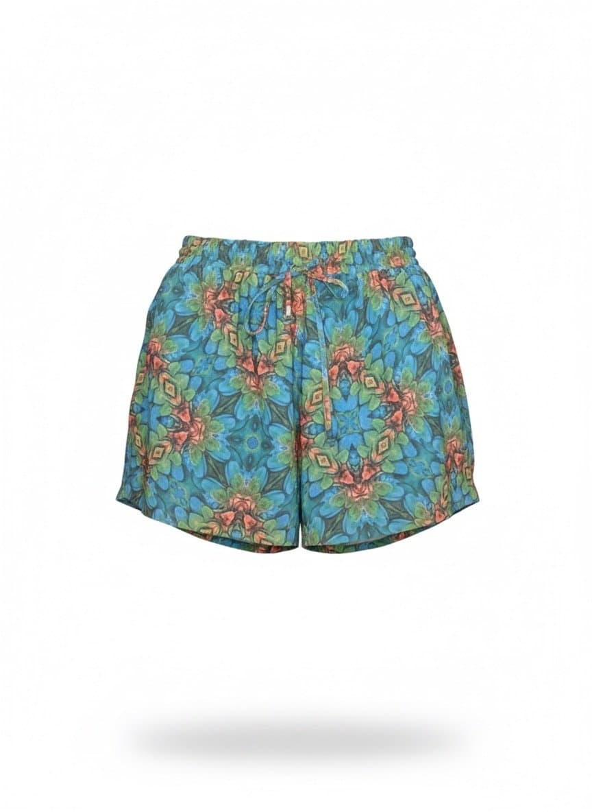 Shorts Estampa Flor Turqueza Linda de Morre, Azul-turquesa, tamanho 40