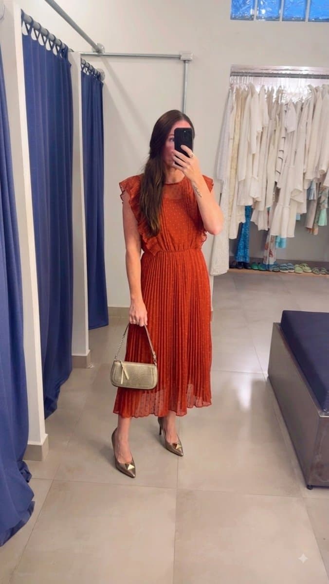 Vestido Marsala Plissado Zara, Zara, Bordô, tamanho P — foto 3