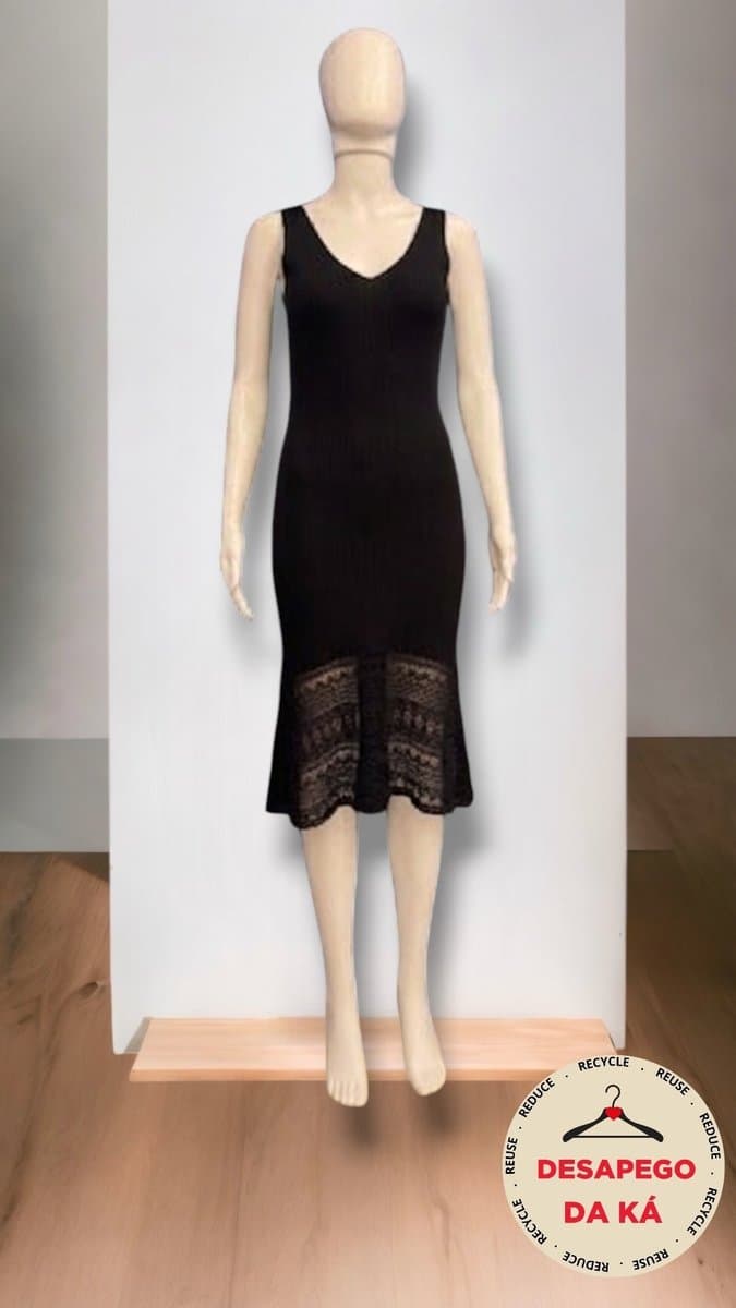 Vestido Preto Midi com Barra Renda Maria Filo, Maria Filó, Preto, tamanho P — foto 3