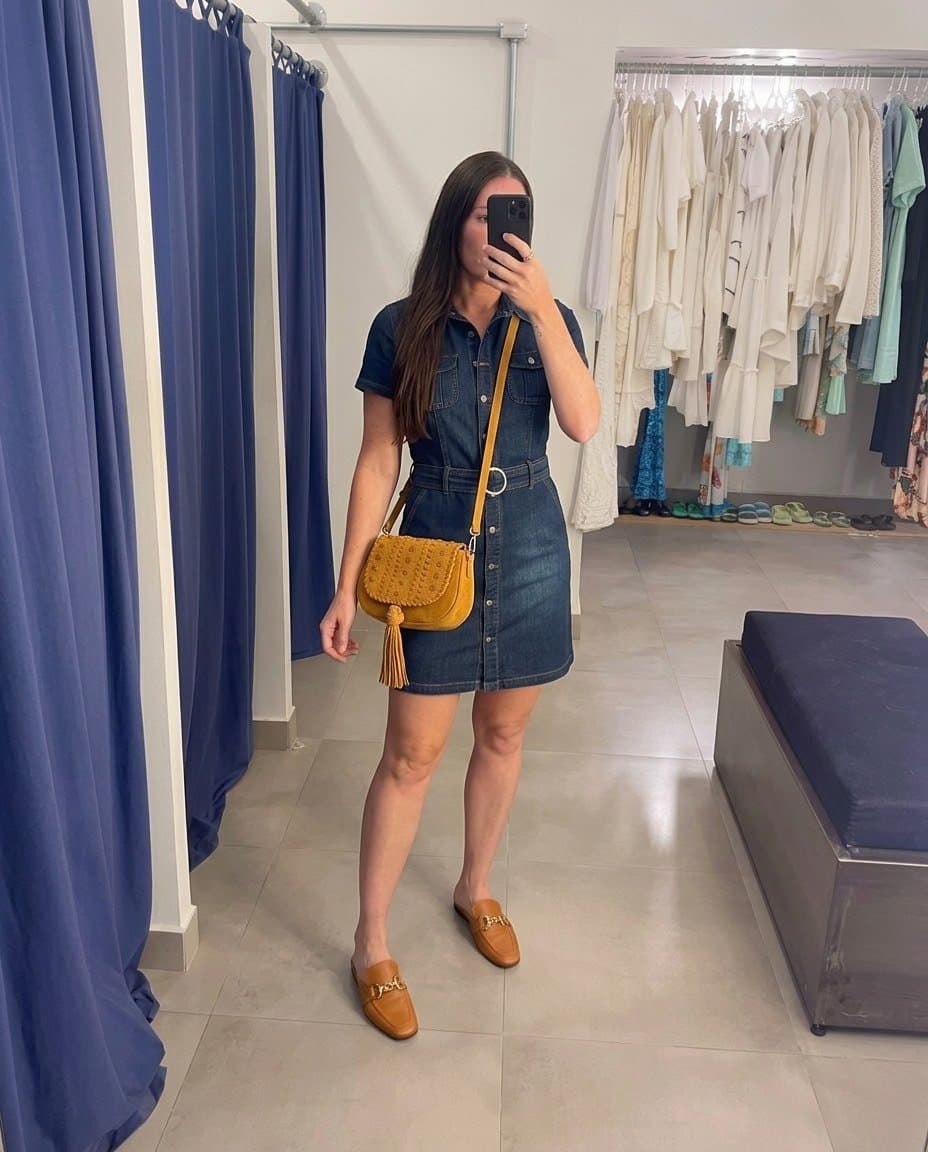 Vestido Curto Jeans Botões La Forêt, Azul, tamanho 40 — foto 3