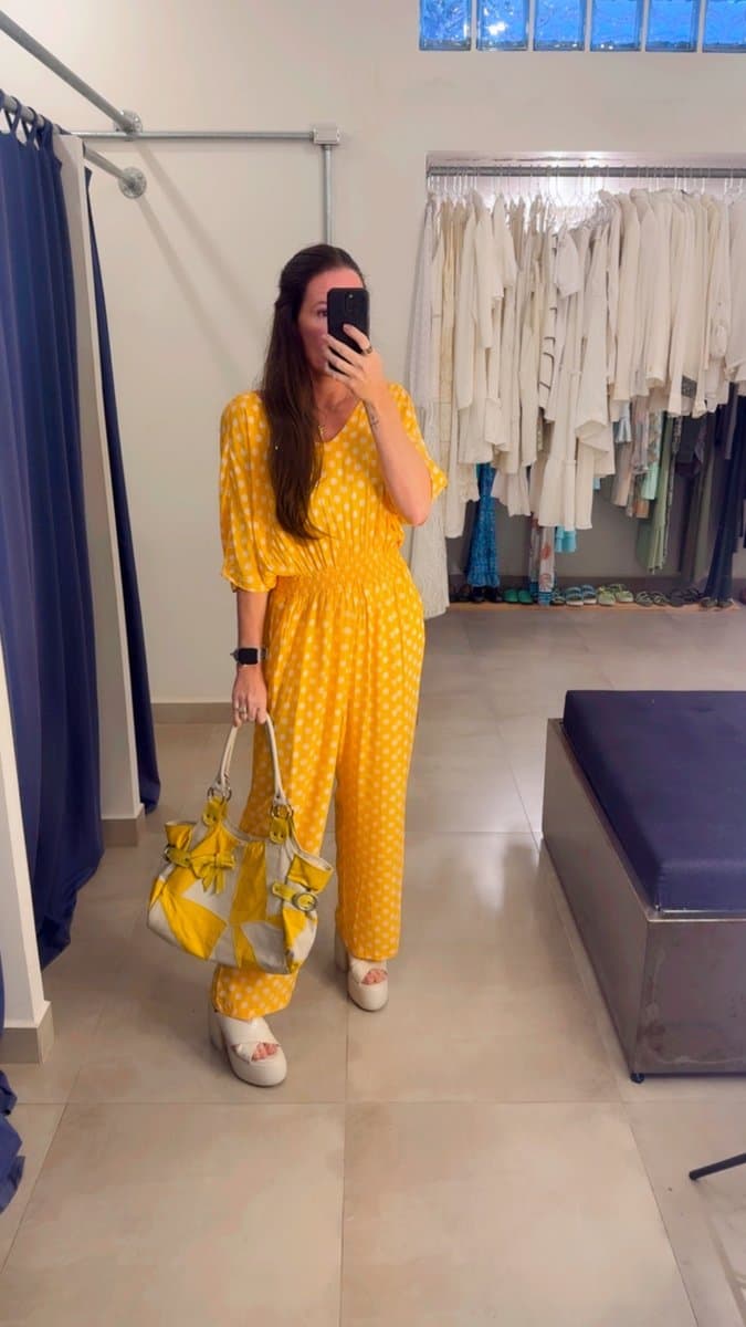 Macacão Amarelo Poa, Amarelo, tamanho UN até GG — foto 3