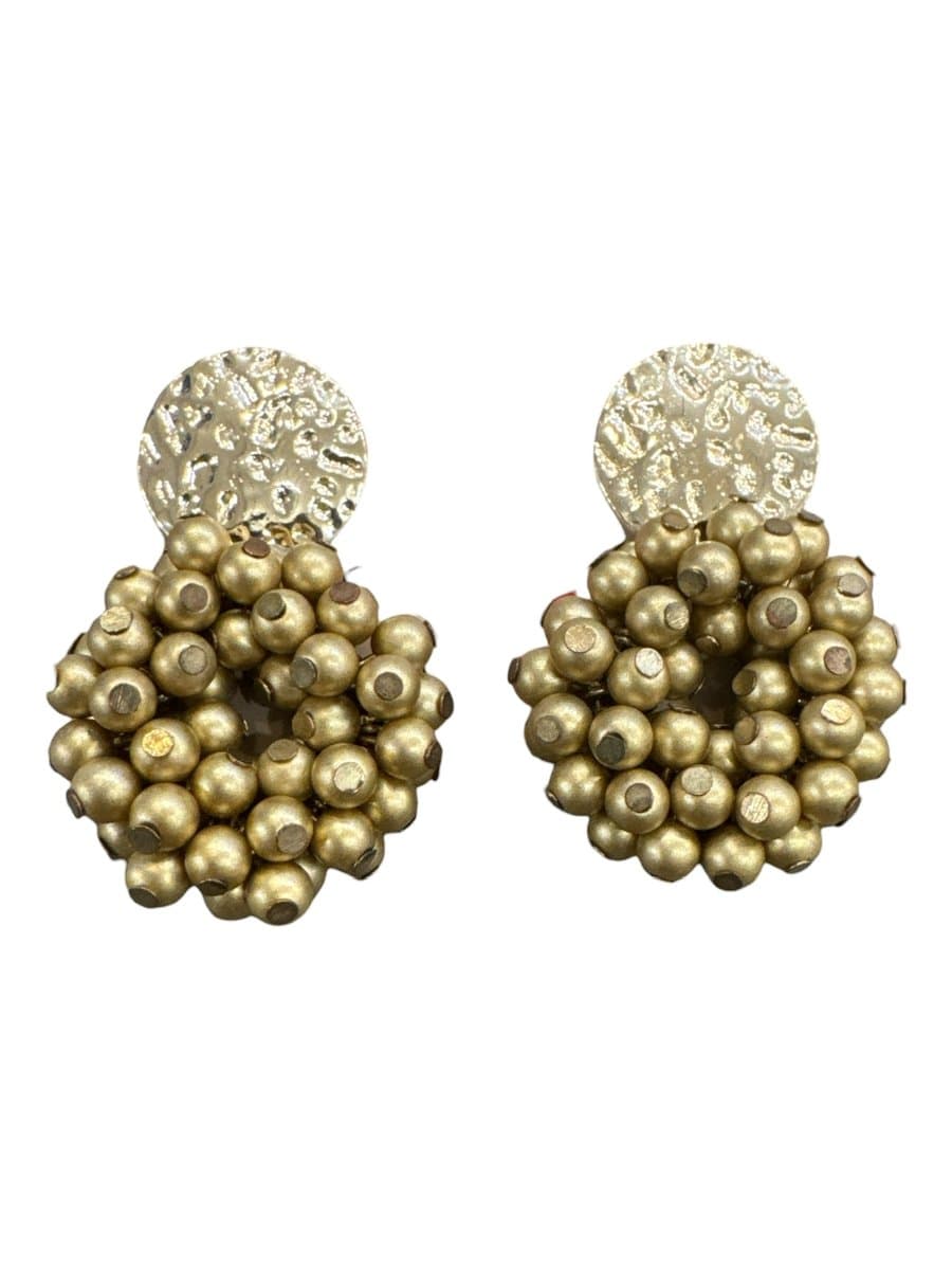 Brinco Dourado Bola+miçangas, Dourado, tamanho Não informado