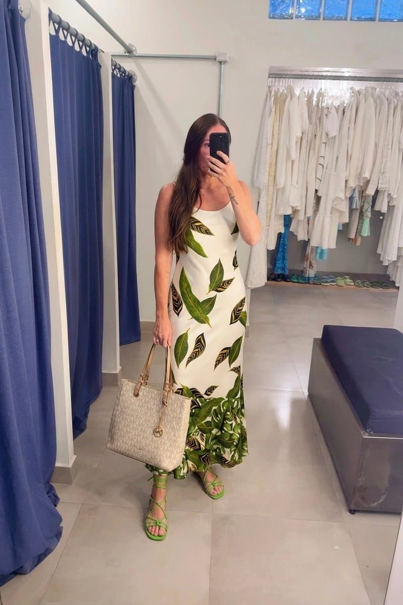 Vestido Longo Off Folhas Verde Farm, Farm, Branco, tamanho M — foto 3
