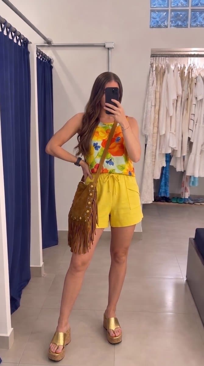 Shorts Amarelo Linho Dress To, Dress To, Amarelo, tamanho M — foto 4