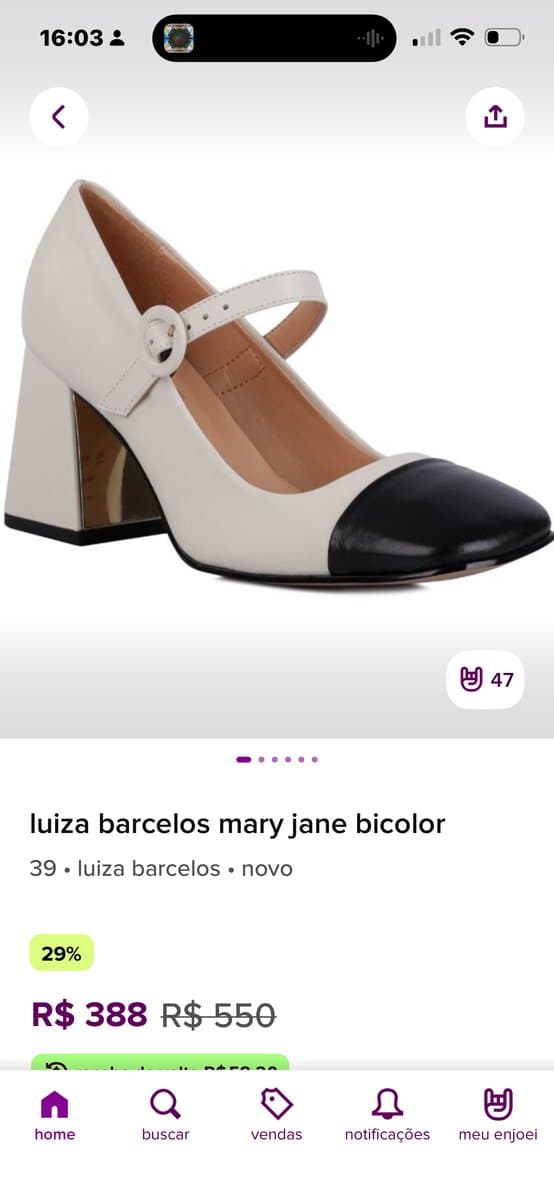 Sapato Bicolor Off/Preto Luiza Barcelos, Luiza Barcelos, Branco, tamanho 35 — foto 4