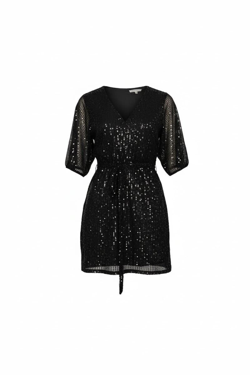 Vestido ML Preto Paetê Amarra P, Preto, tamanho P