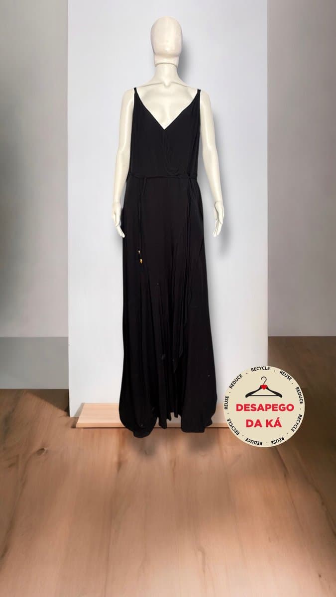 Vestido Longo Preto Mel com Canela GG, Preto, tamanho GG — foto 3