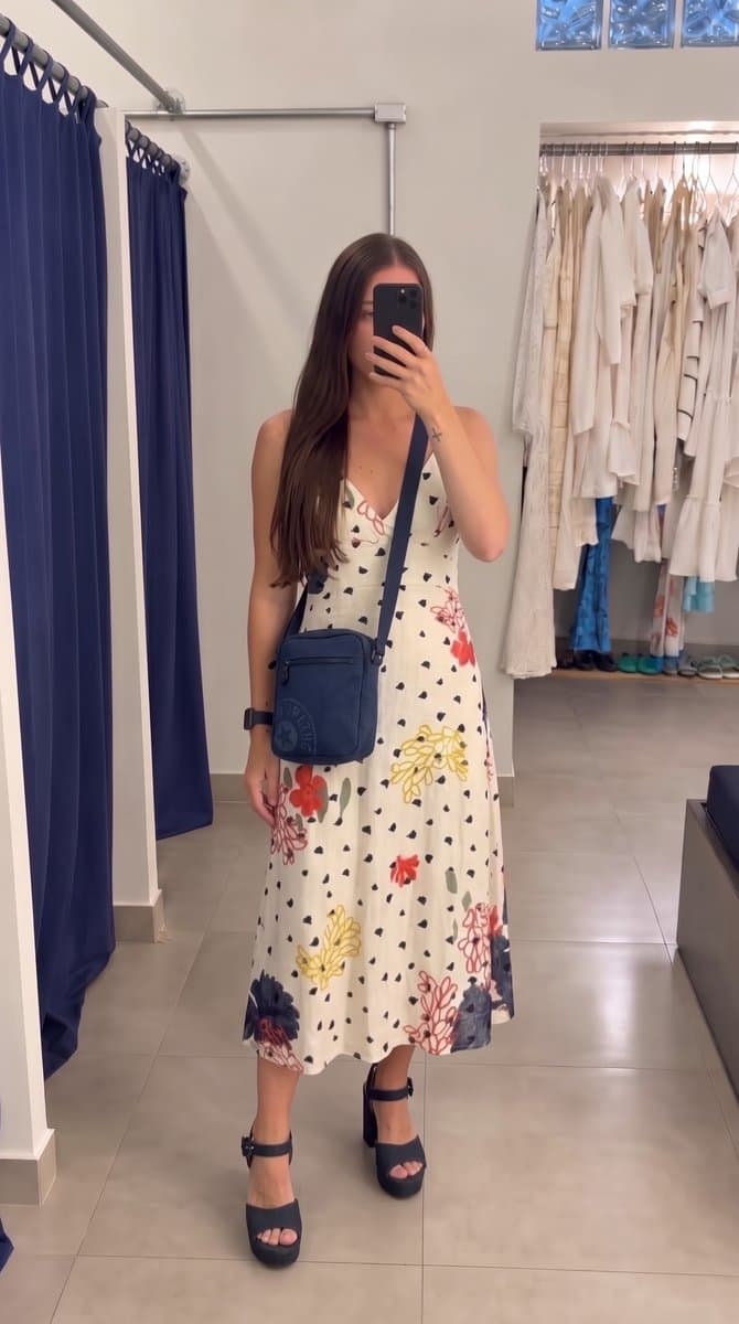 Vestido Midi Linho Estampa FYI, FYI, Estampada, tamanho P — foto 4