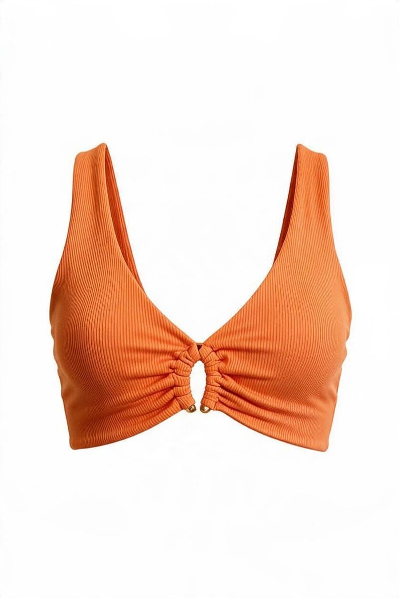 Top Coral Canelado Coral Zaful, Coral, tamanho M