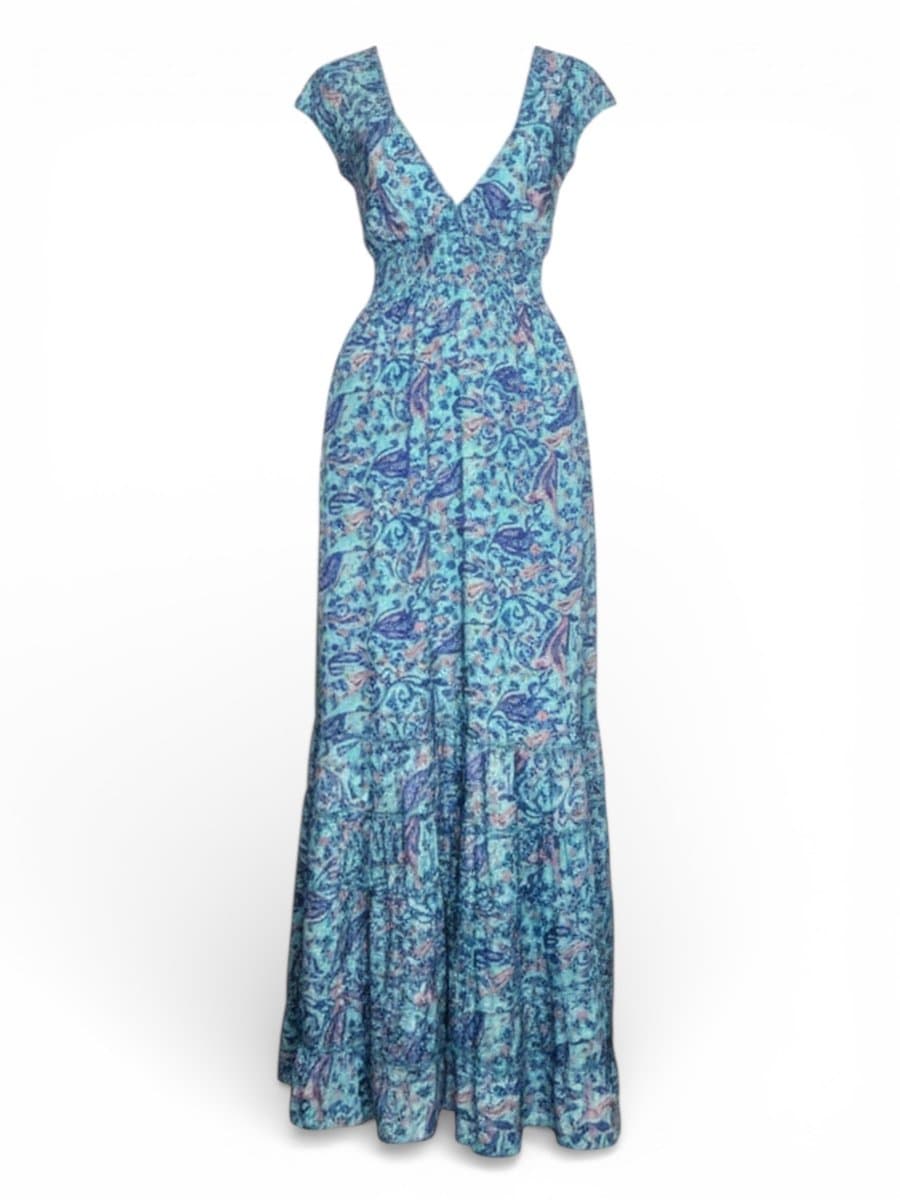Vestido Longo Indiano Azul M, Azul, tamanho M
