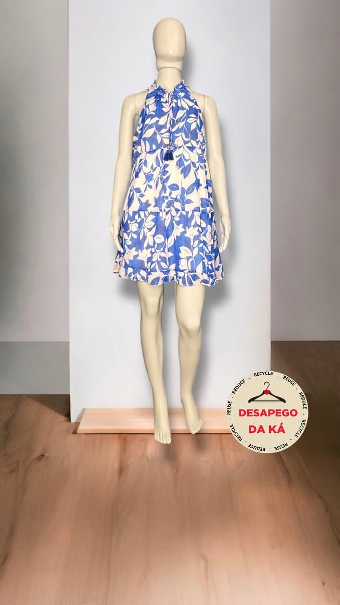 Vestido Crepe Estampa Azul/Branco Fly G, Azul, tamanho G — foto 3