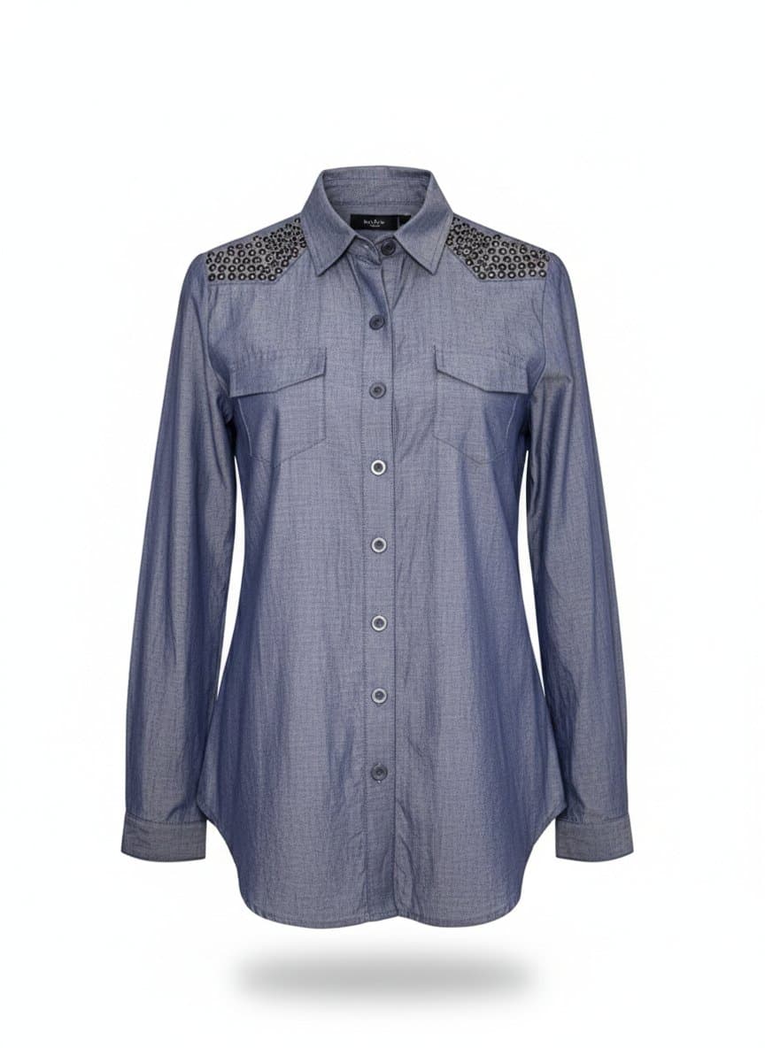 Camisa Jeans Kitson Ombro Aplicaçao P, Azul, tamanho P