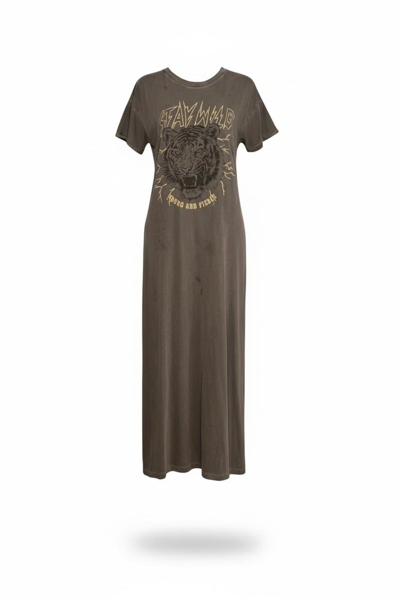 Vestido Longo Tee Chumbo Tigre Bluesteel, Bluesteel, Cinza-escuro, tamanho G