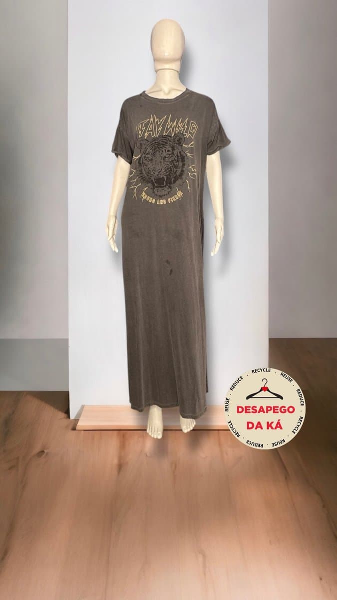 Vestido Longo Tee Chumbo Tigre Bluesteel, Bluesteel, Cinza-escuro, tamanho G — foto 3