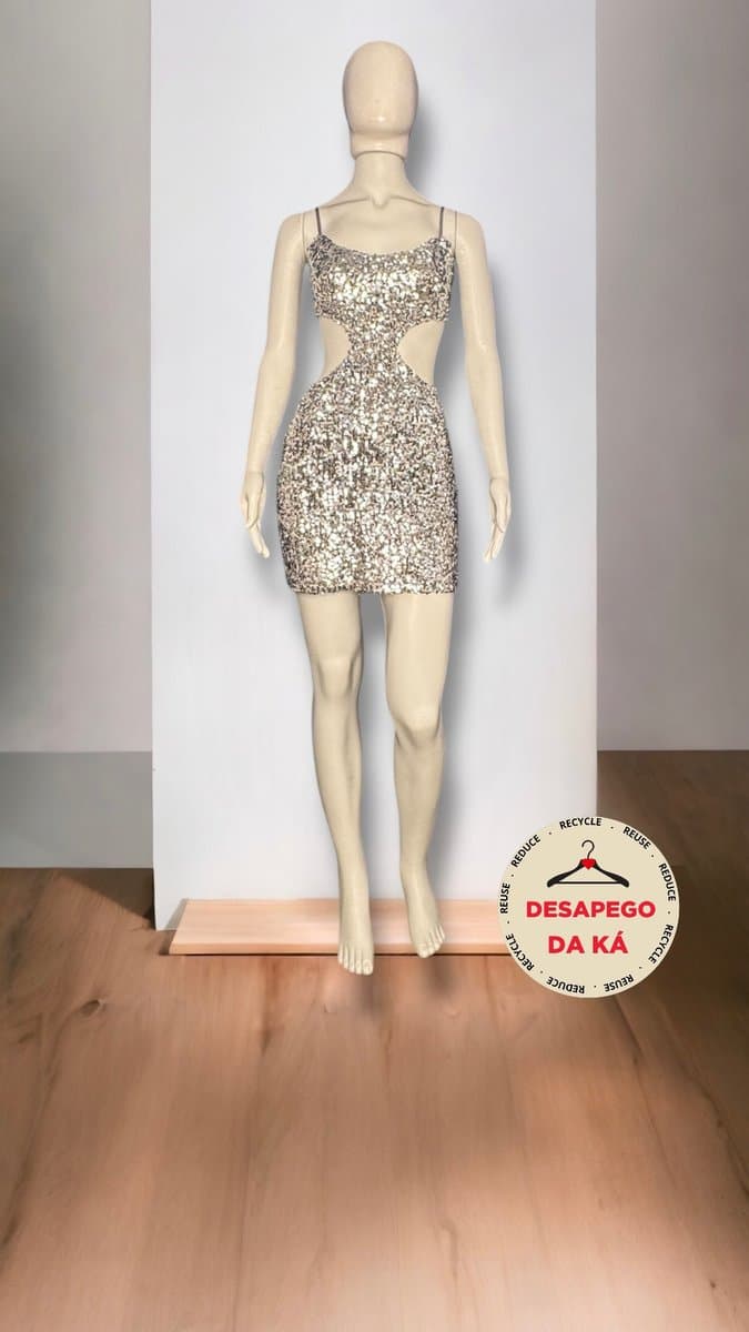 Vestido Prata Paetê Balls, Prateado, tamanho M — foto 3
