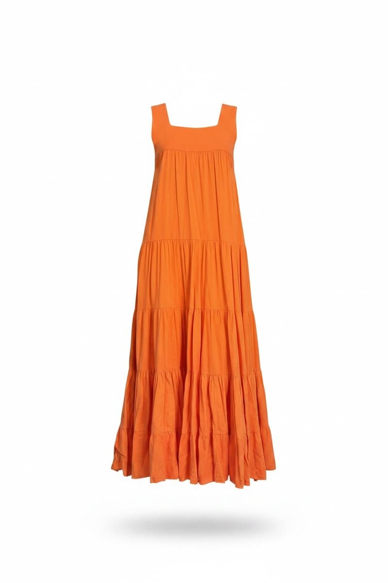 Vestido Longo Linhao Coral Camadas Bardoh, Bardoh, Coral, tamanho M