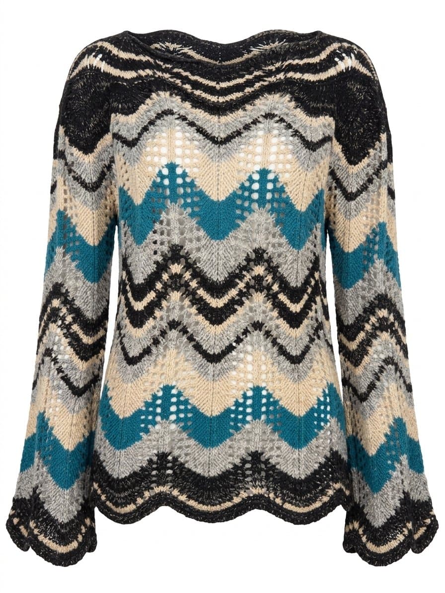 Blusa Tricot Zigzag Preto/Azul, Preto, tamanho UN