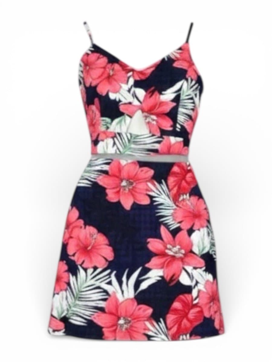 Conj Saia+Top Estampa Marinho/Flor Vermelho Tênis G, Azul-marinho, tamanho G