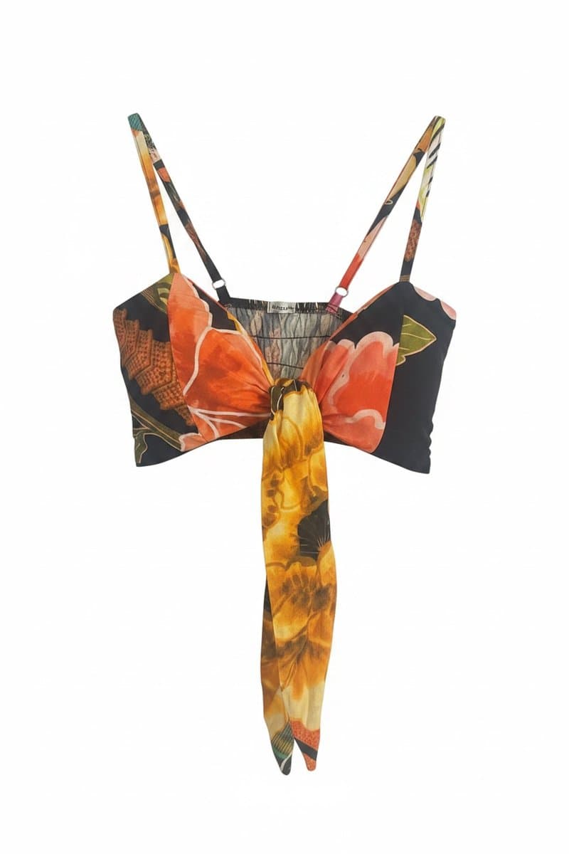 Top Amarração Estampa Flor Preto Christina Costa - com Etiqueta, Christina Costa, Preto, tamanho M