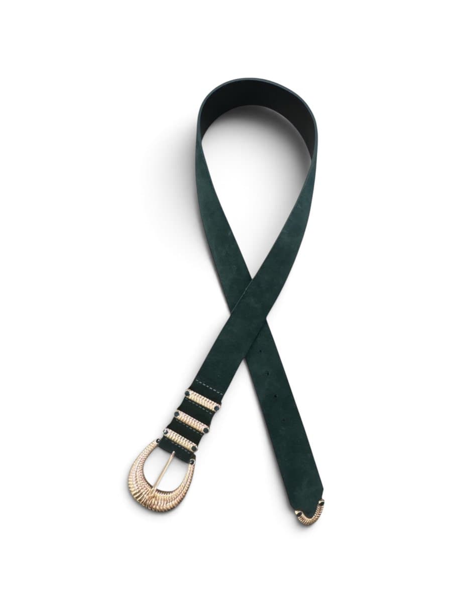 Cinto Couro Camurça Verde Fivela Dourada, Verde, tamanho -